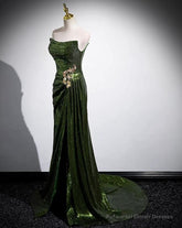 A-line Green Sequins Mermaid Long Party Dress, Mermaid Sequins Green Prom Dress
